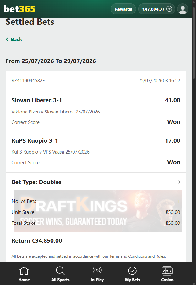 exact score fixed matches 25.07.2026