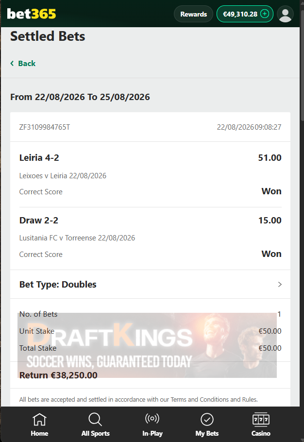 exact score fixed matches 22.08.2026